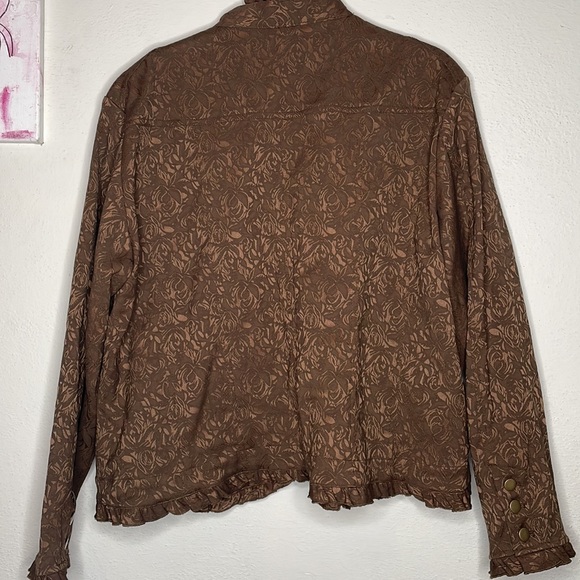 Coldwater creek open damask jacket size PXL tonal brown metallic - Picture 2 of 8